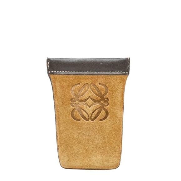 Loewe Anagram Key Case Pouch Small Accessory Beige Brown Suede Leather Women'...